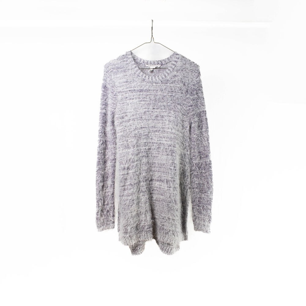 Women’s Medium BCBG Generation White with Purple Fuzzy Sweater